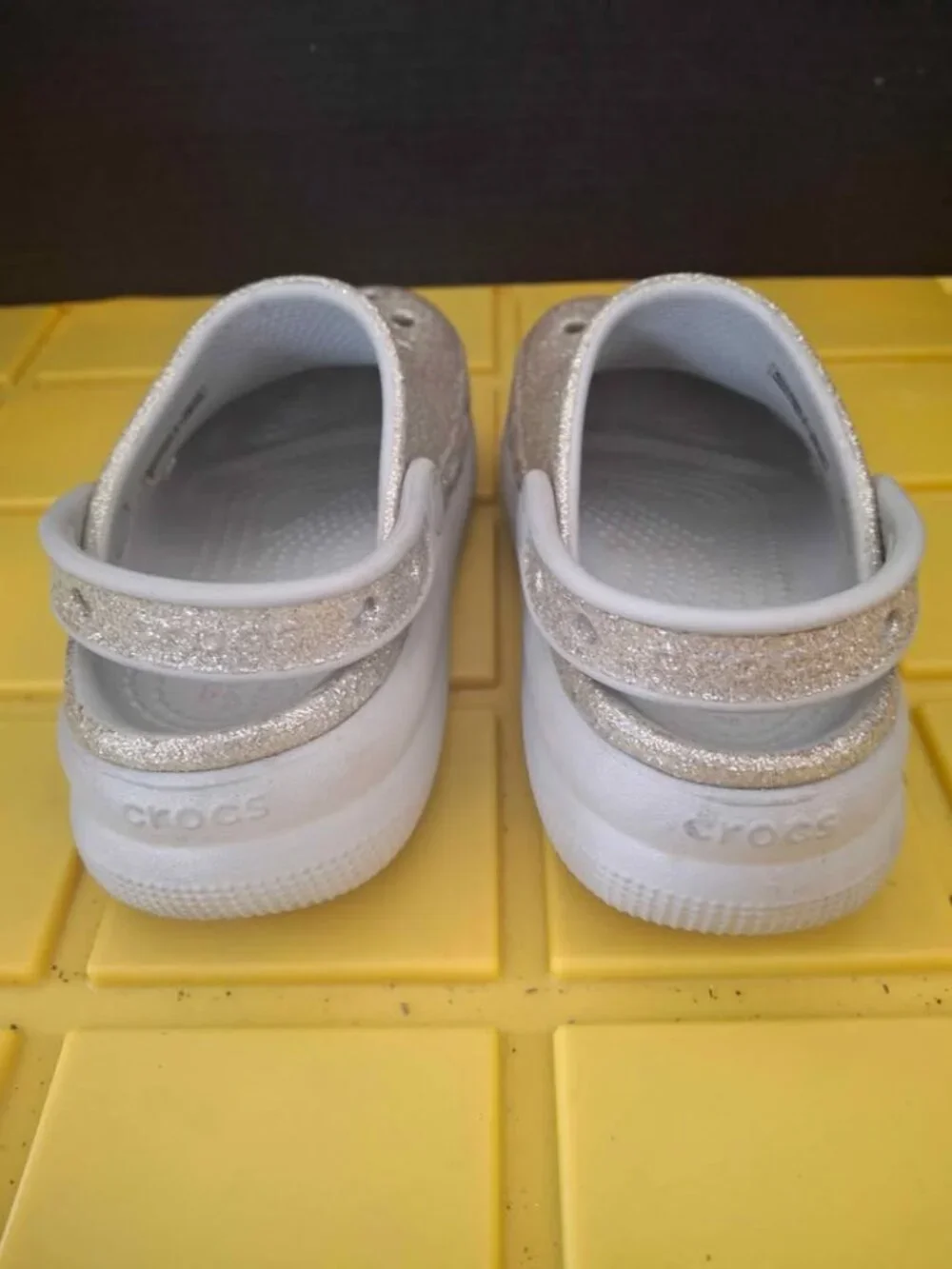 Kids Crocs Silver Glitter Clogs With Strap Size 12 * SH1